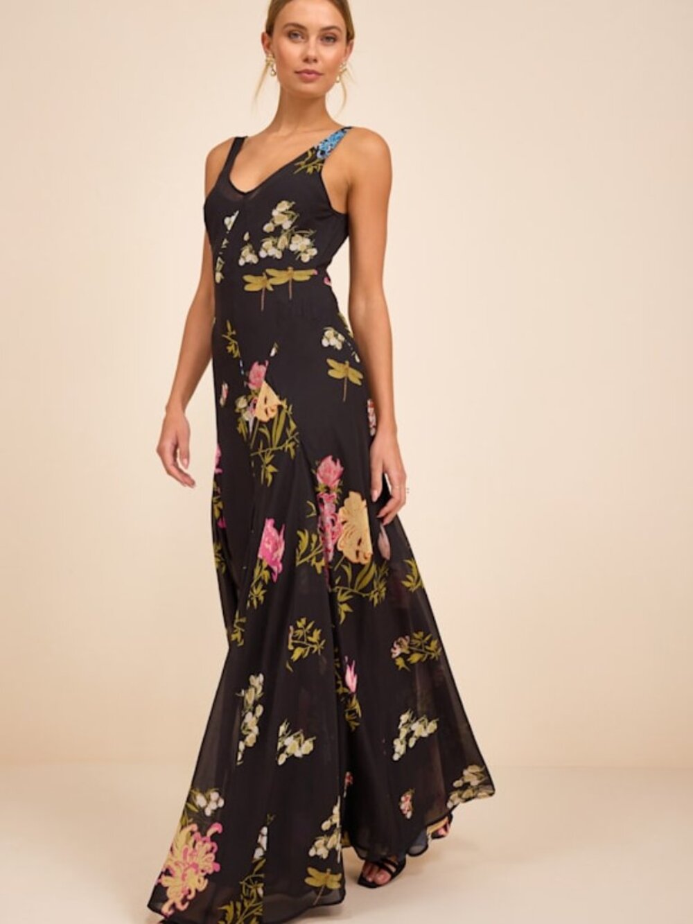 Lulus Ziyana Black Multi Floral Sleeveless Maxi Dress - Size S